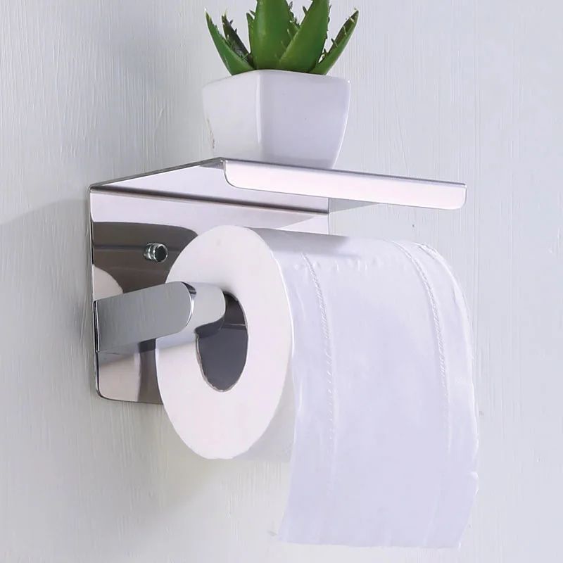 UCHWYT NA PAPIER TOALETOWY Z PÓŁKĄ WC CHROM SREBRNY METALOWY WIESZAK