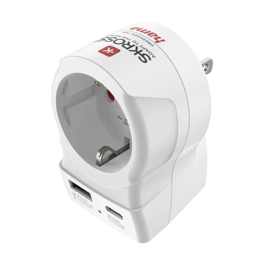 Hama EU to US adaptateur prise d'alimentation Type B Type C (Europlug)+Type F Blanc