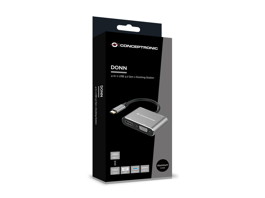 Conceptronic DONN16G station d'accueil Avec fil USB 3.2 Gen 1 (3.1 Gen 1) Type-C Noir, Argent