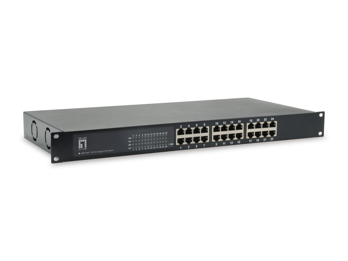 LevelOne GEP-2421W150 Commutateur Réseau Non-géré Gigabit Ethernet PoE, 24 Ports RJ-45, Noir