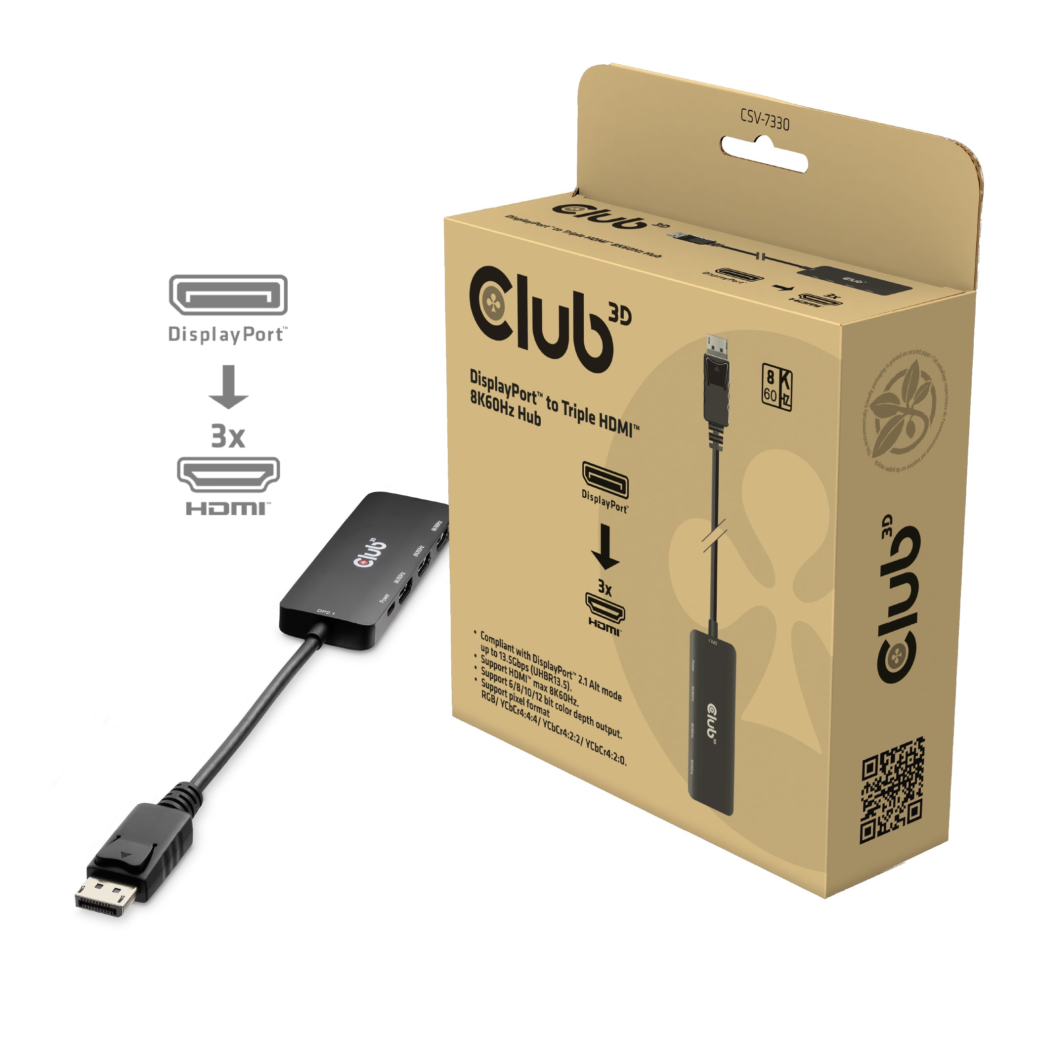 CLUB3D CSV-7330 station d'accueil DisplayPort Noir