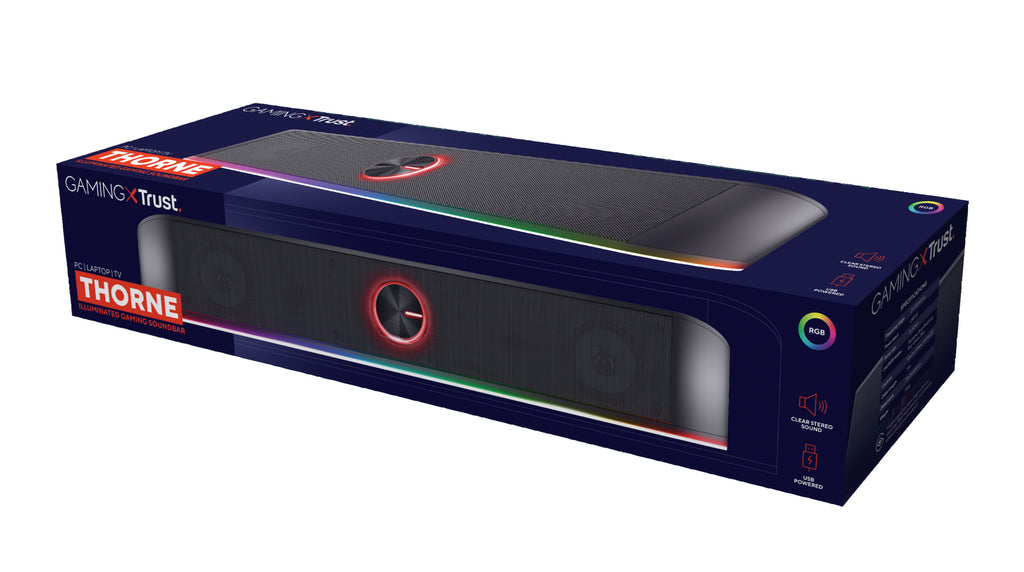 Trust GXT 619 Thorne Barre de Son Gaming RGB, 2.0 Canaux, 12W RMS, Noir
