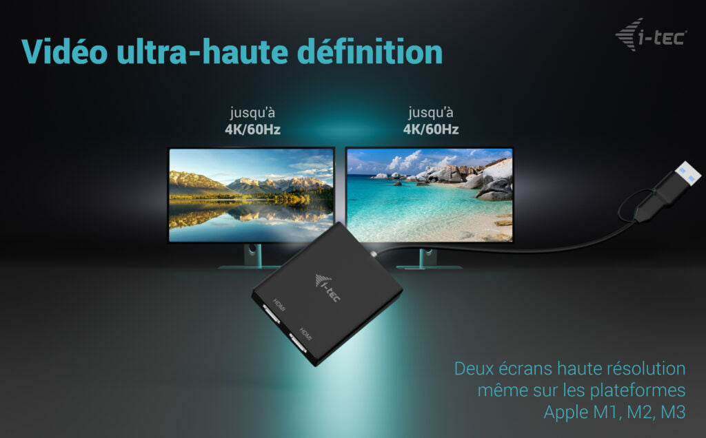 i-tec Adaptateur Vidéo Double HDMI USB-A/USB-C 4K 60Hz