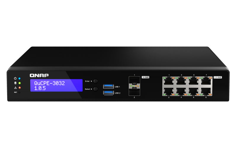 QNAP QuCPE-3032 Équipement de Virtualisation Réseau Intel Atom Quad-Core, 8x 2.5GbE, 2x 10GbE SFP+