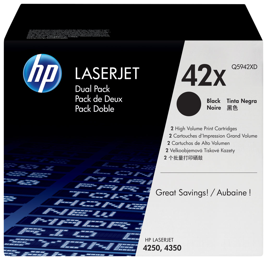 HP 42X Pack de 2 Toners LaserJet Noir Grande Capacité Authentiques