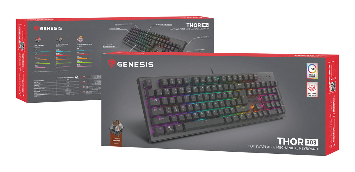 Clavier Gaming Thor 303 Mécanique USB QWERTZ Allemand, Rétroéclairage RGB, Noir