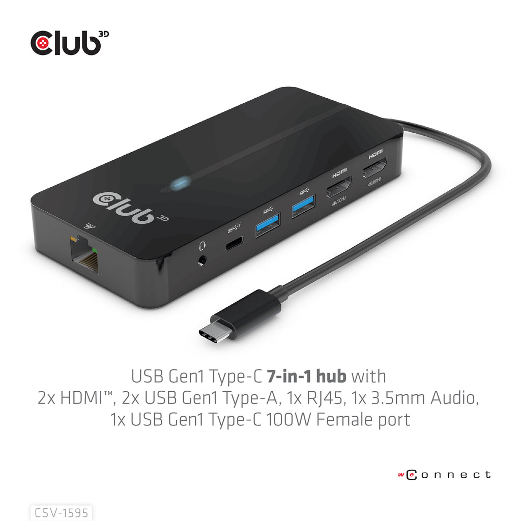 CLUB3D CSV-1595 Station d'accueil USB 3.2 Gen 1 Type-C, 4K UHD 60Hz, Noir