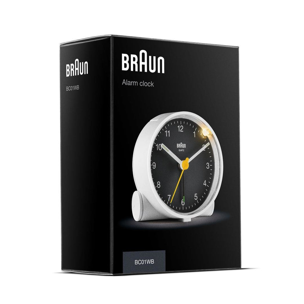 Braun BC01WB Réveil à Quartz Analogique, Noir et Blanc