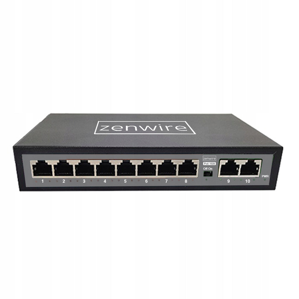 Commutateur répartiteur 10 ports (8 POE) avec 2 ports LAN Ethernet RJ45 pour caméras IP Zenwire 1028
