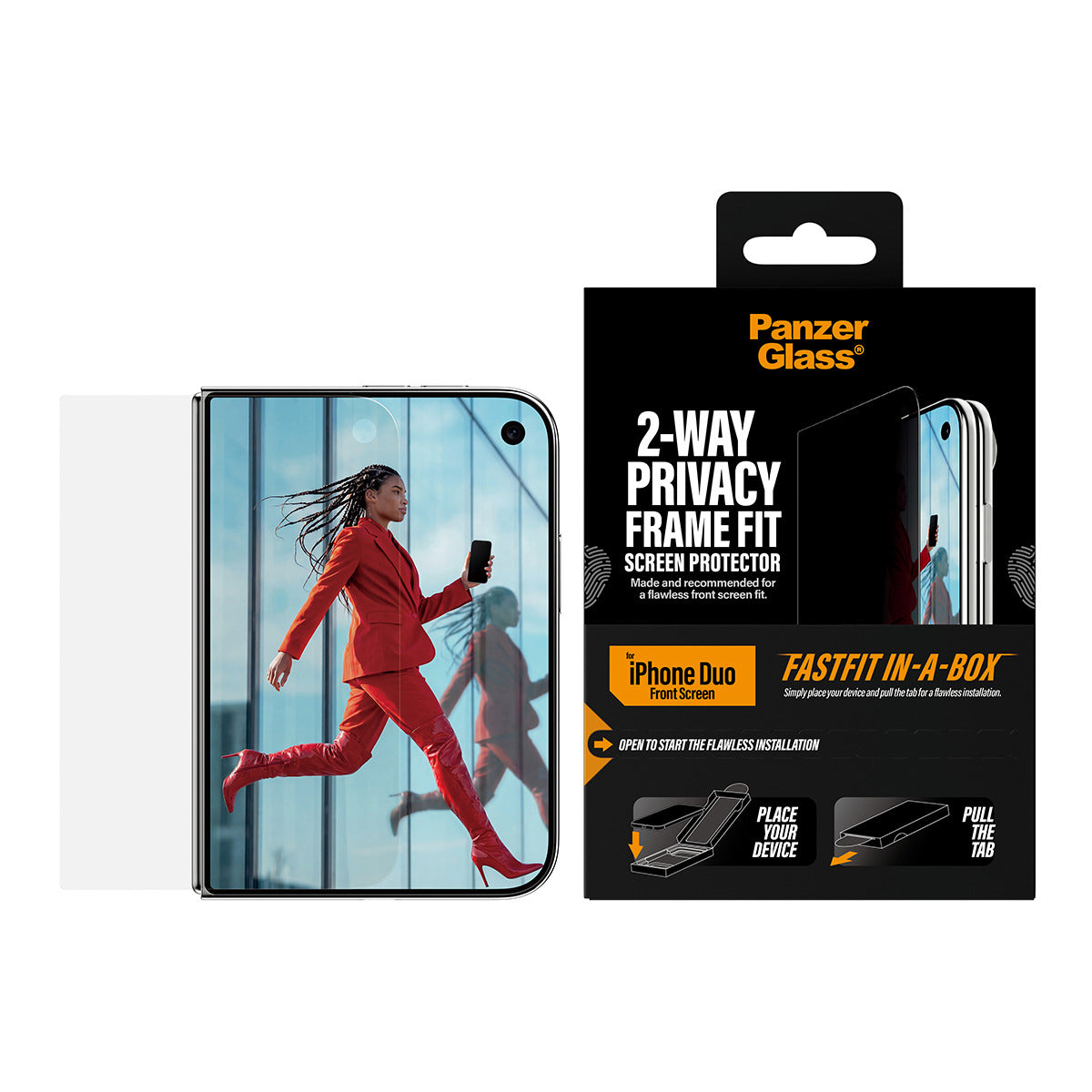 PanzerGlass ® 2-Way Privacy Front Screen Protector iPhone Duo | FRAME FIT w. FASTFIT IN-A-BOX Protection d'écran transpa