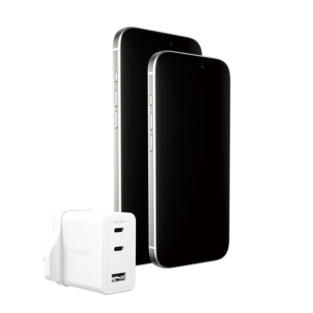 PanzerGlass empower™ by ® Turbo 70W Charger incl. 2 x USB-C + USB-A | UK Plug | Silver White Blanc