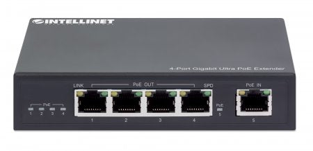 Intellinet Prolongateur Ultra PoE Gigabit 4 ports, Extension 100m, Budget 90W, IEEE 802.3bt/at/af, Boîtier Métal
