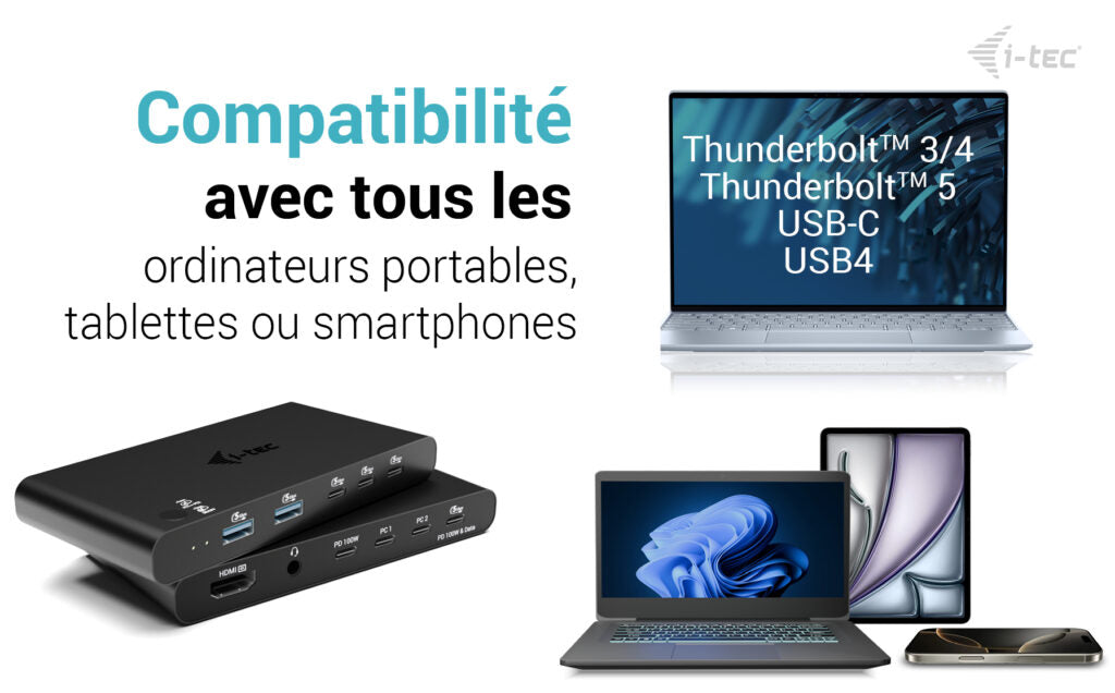 i-tec Station d'accueil KVM HDMI pour 2 hôtes, Power Delivery 2x 100W