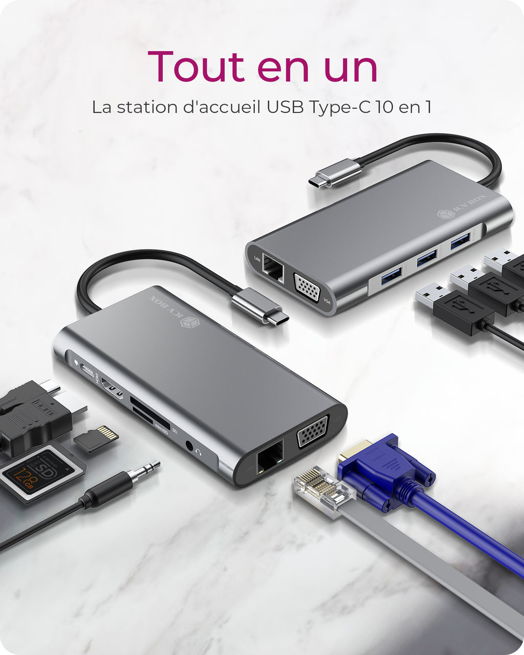 ICY BOX IB-DK4040-CPD Avec fil USB 3.2 Gen 1 (3.1 Gen 1) Type-C Anthracite, Noir - vue 2