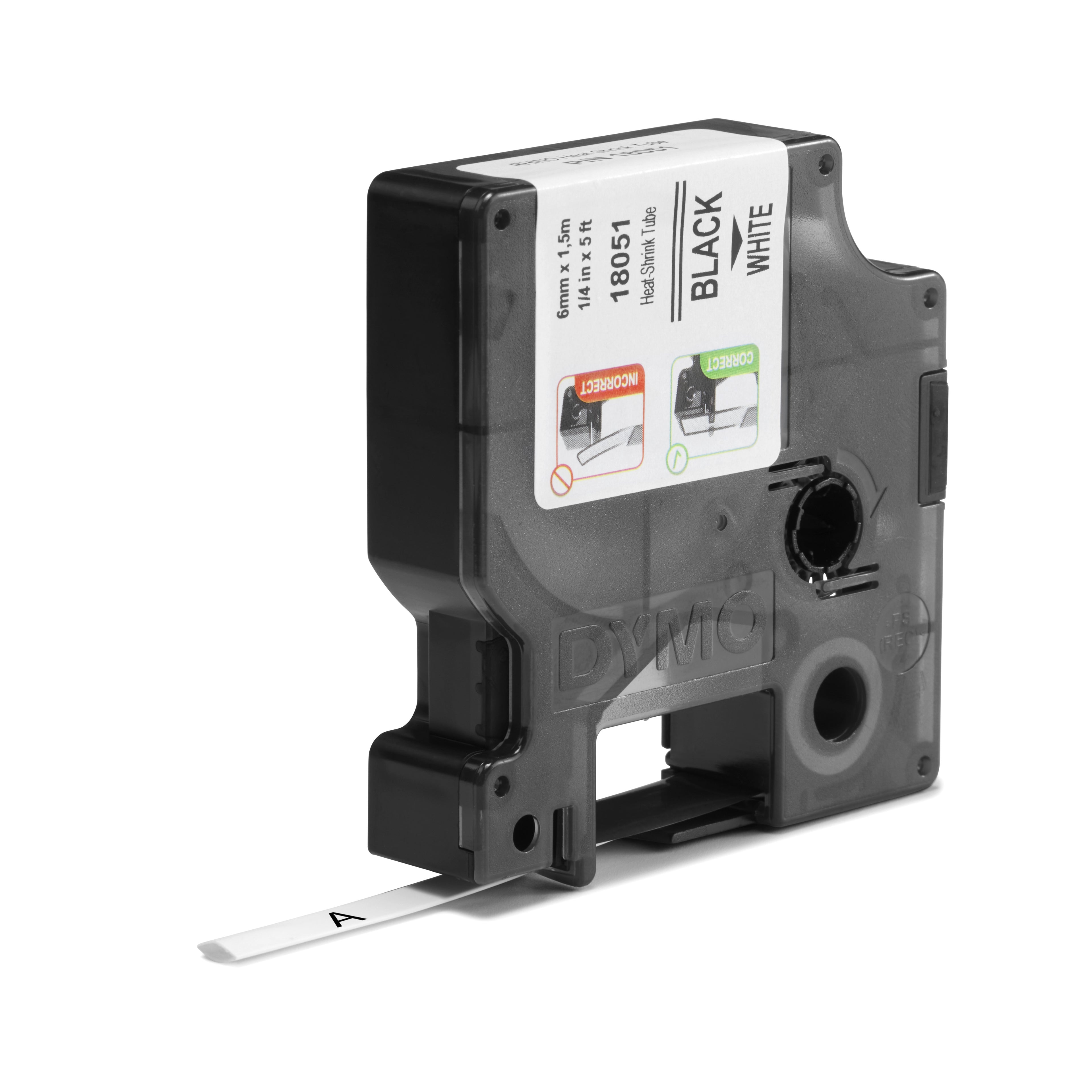 DYMO Rhino gaines thermorétractables industrielles | 6 mm x 1,5 m | Impression en noir sur fond blanc | pour étiqueteuses Rhino
