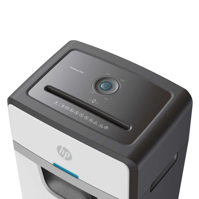 HP OneShred 24CC Destructeur de Papier, Coupe Particules, 22 cm, 65 dB, Blanc et Noir