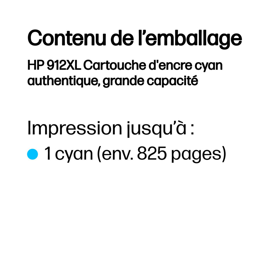 HP 912XL Cartouche d'encre cyan authentique, grande capacité