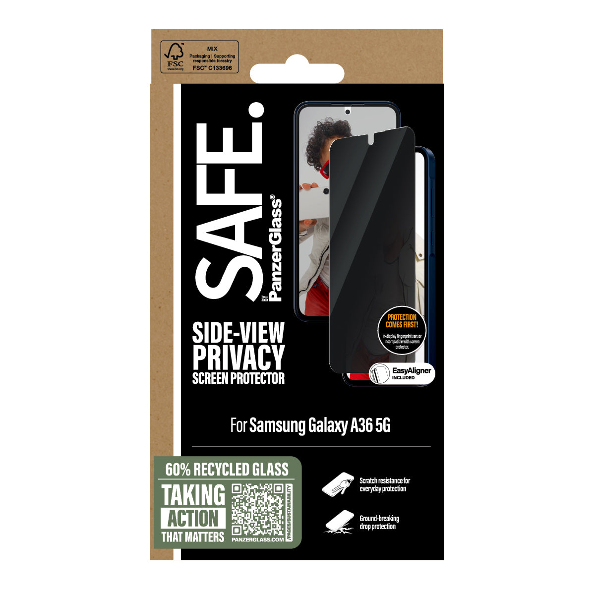 PanzerGlass SAFE. by ® 2-Way Privacy Screen Protector Samsung Galaxy A36 5G | Ultra-Wide Fit w. EasyAligner Protection d'écran transparent 1 pièce(s)