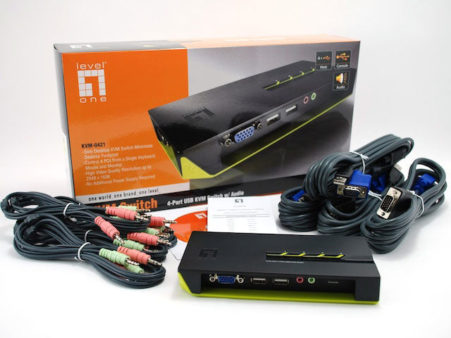 LevelOne KVM-0421 commutateur écran, clavier et souris Noir, Vert