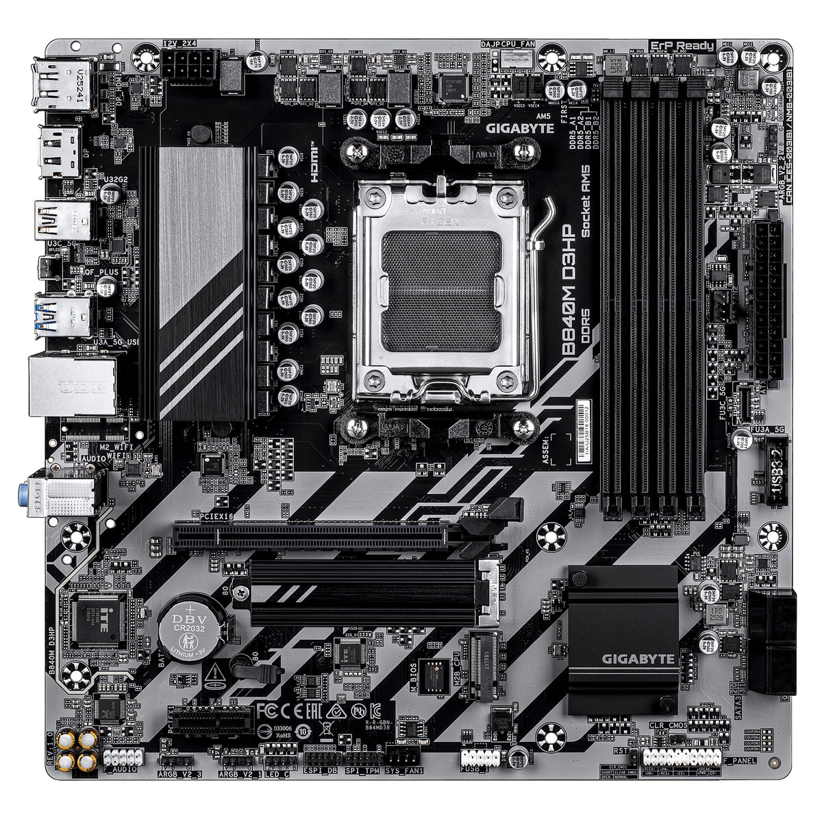 GIGABYTE B840M D3HP Carte Mère – Processeurs AMD Ryzen 9000, VRM 8+2+2 phases, jusqu’à 8200 MHz DDR5 (O.C.), 2× M.2 PCIe
