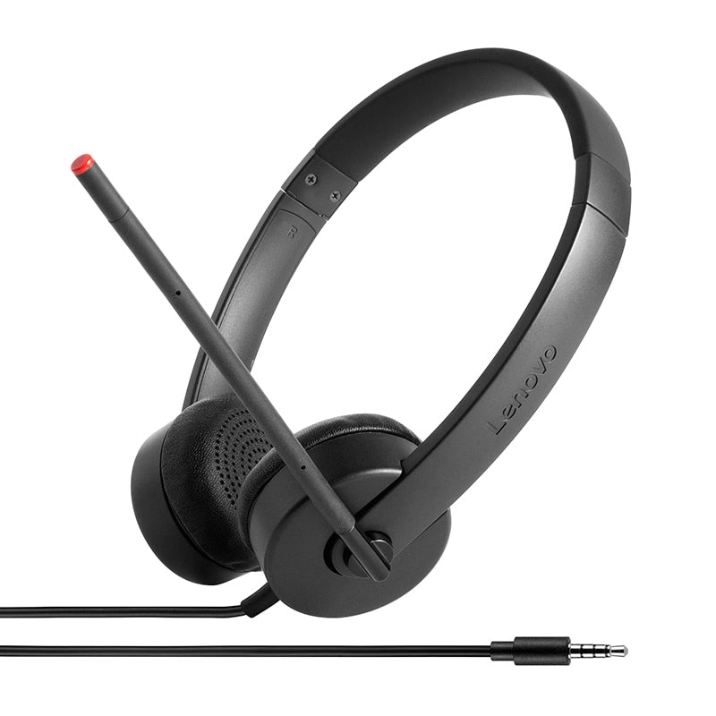 Lenovo Casque Stéréo Analogique Filaire pour Bureau et Centre d'Appels, Noir