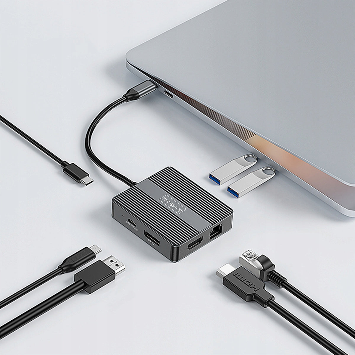 Hub USB-C 7-en-1 : adaptateur USB 3.0, HDMI 4K 60 Hz, DisplayPort, Gigabit RJ-45 1000 M, Zenwire BS-HP706