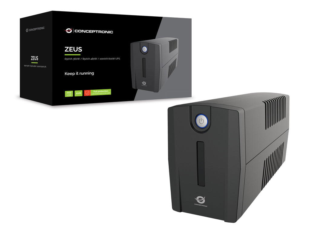 Conceptronic ZEUS02G Onduleur Line-Interactive 0,85 kVA 480 W, 2 Prises CA Type G
