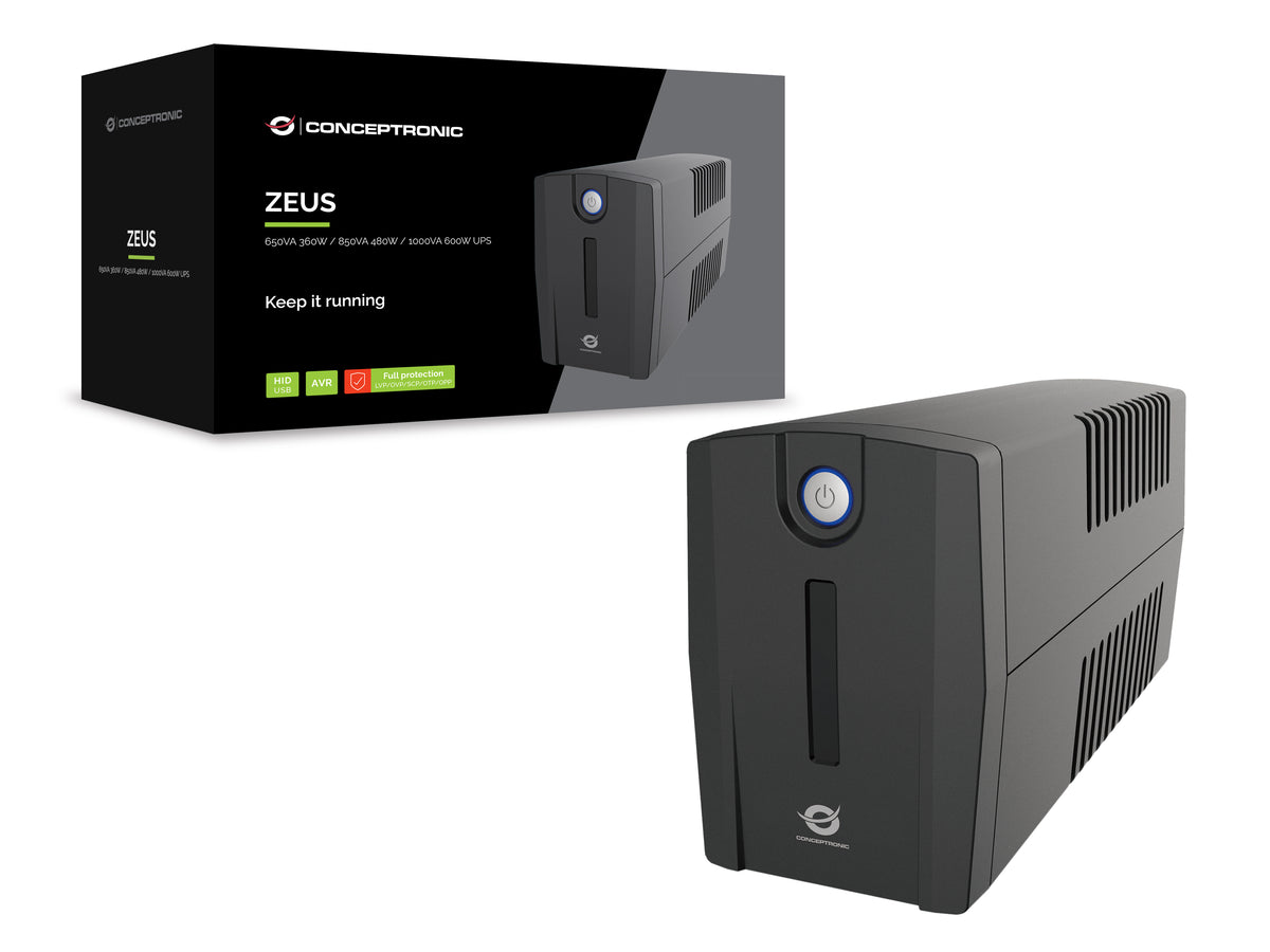 Conceptronic ZEUS02G Onduleur Line-Interactive 0,85 kVA 480 W, 2 Prises CA Type G