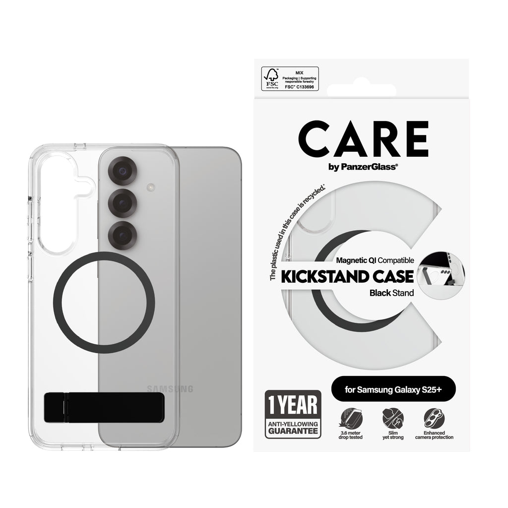 PanzerGlass PanzerGlass CARE™ by ® Case Transparent w. Black Kickstand & Qi Compatible Samsung Galaxy S25+ coque de protection pour téléphones portables Housse