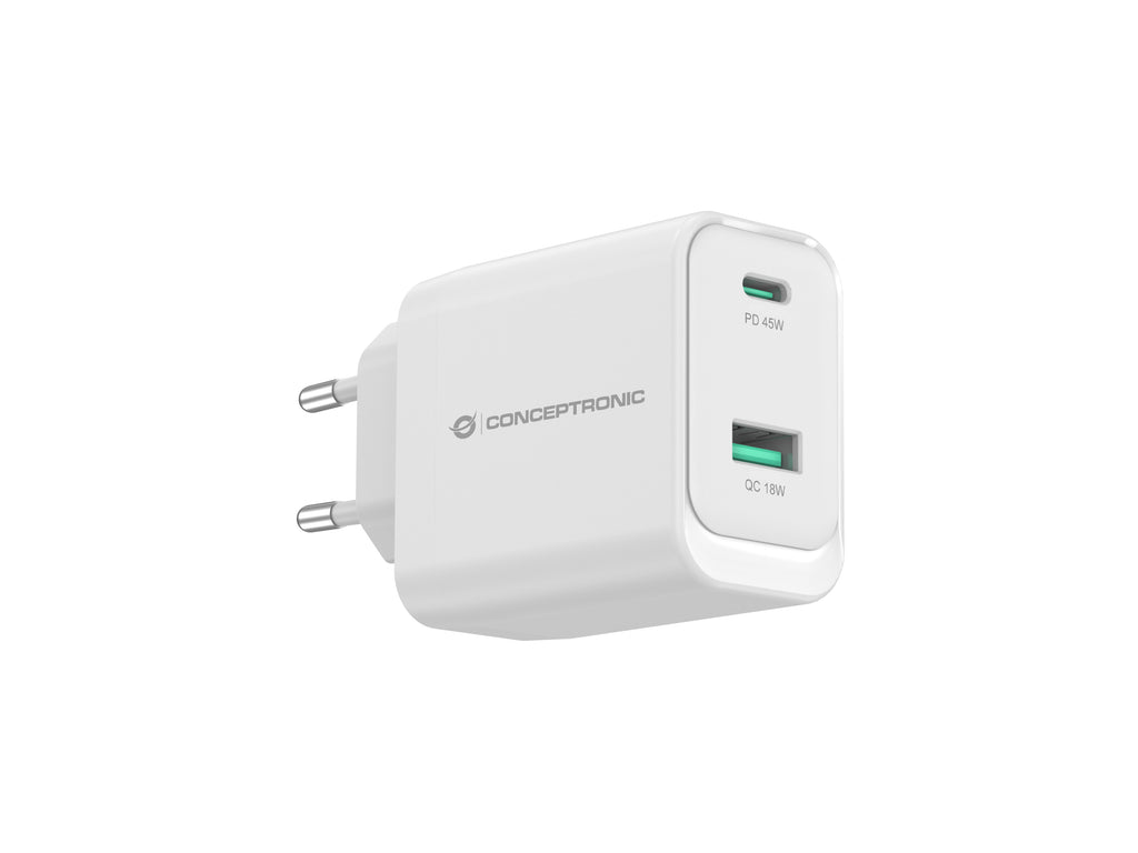 Conceptronic ALTHEA20W45 chargeur d'appareils mobiles Universel Blanc Secteur Charge rapide Intérieure