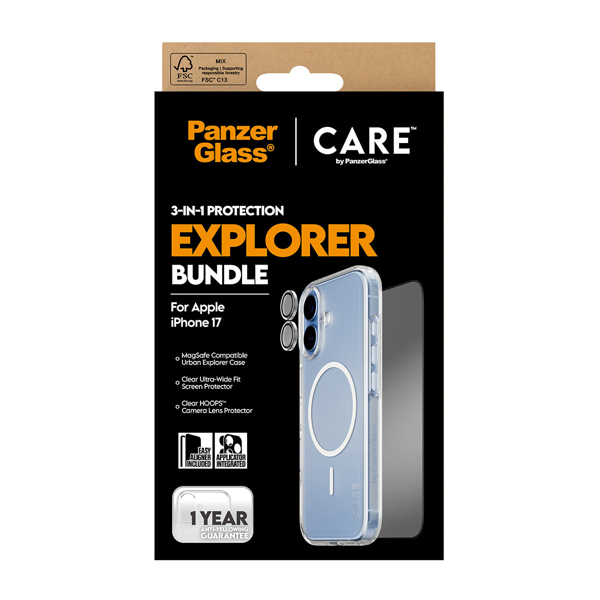 PanzerGlass CARE 3-in-1 Flagship Explorer Bundle pour iPhone 17, Protection d'écran Transparente