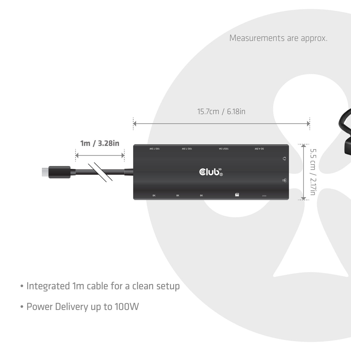 CLUB3D Hub USB-C® 12-en-1 vers triple HDMI™, DP 2.1, PD 3.0, 100 W, 1 m