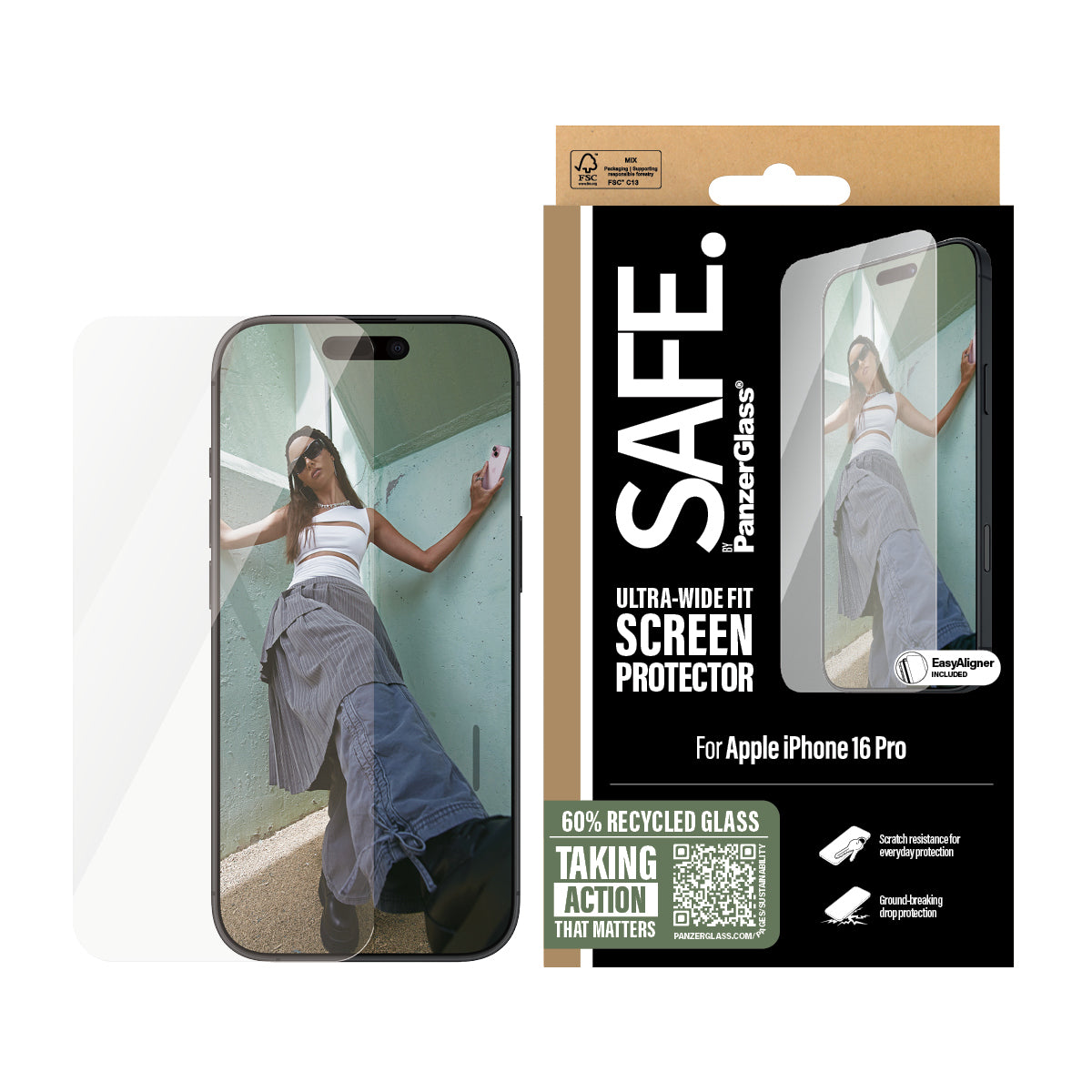 PanzerGlass SAFE. Protection d'écran Ultra-Wide Fit pour iPhone 16 Pro, Transparent
