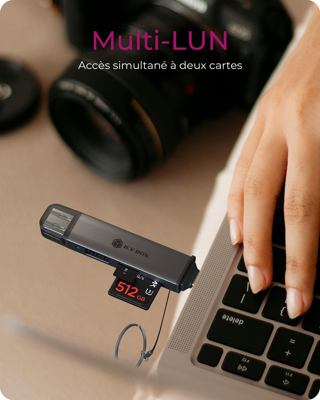 ICY BOX Lecteur de cartes 3 en 1 via l'interface USB Type-A & USB Type-C