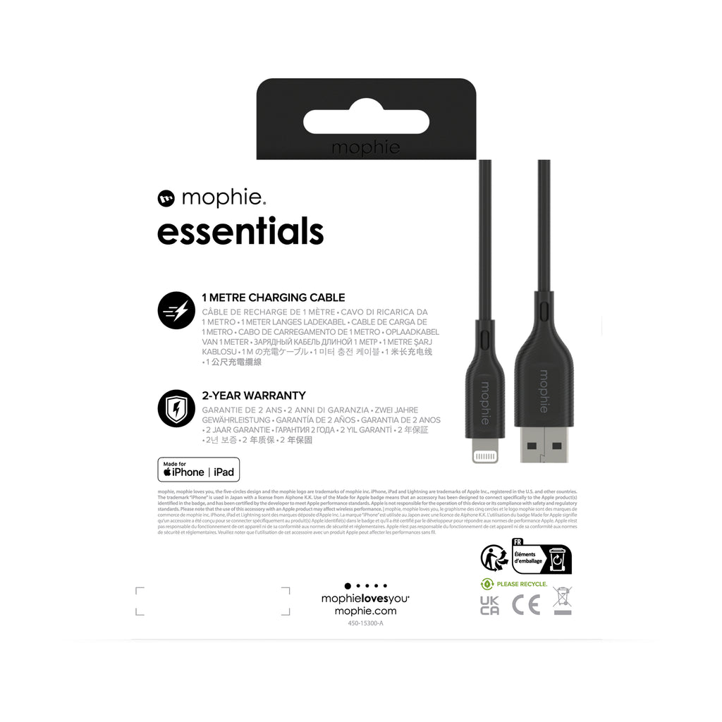 mophie essentials charging cables | 1M Noir