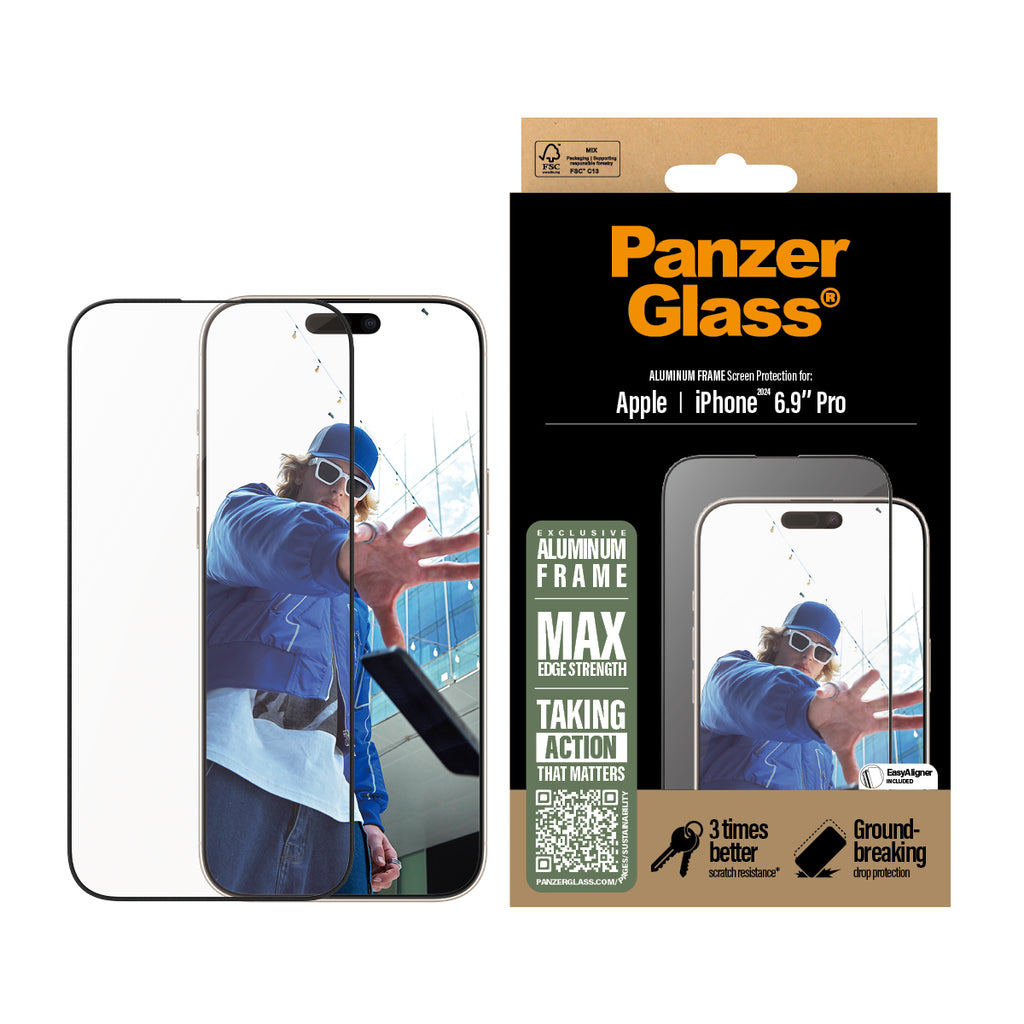 PanzerGlass PG Scrn Alu Frame pour iPhone 16 Pro 6.9 Pouces UWF