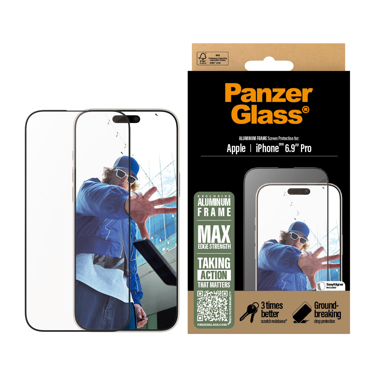 PanzerGlass PG Scrn Alu Frame pour iPhone 16 Pro 6.9 Pouces UWF