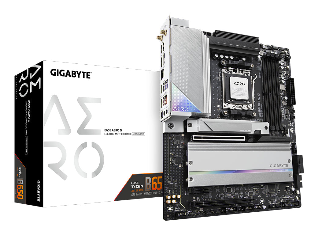 GIGABYTE B650 AERO G Carte mère - Compatible avec les processeurs AMD Ryzen série 9000, jusqu'à 8000 MHz DDR5 (OC), 1xPCIe 5.0 + 2xPCIe 4.0 M.2, LAN 2,5 GbE, WIFI 6E, USB 3.2 Gen 2