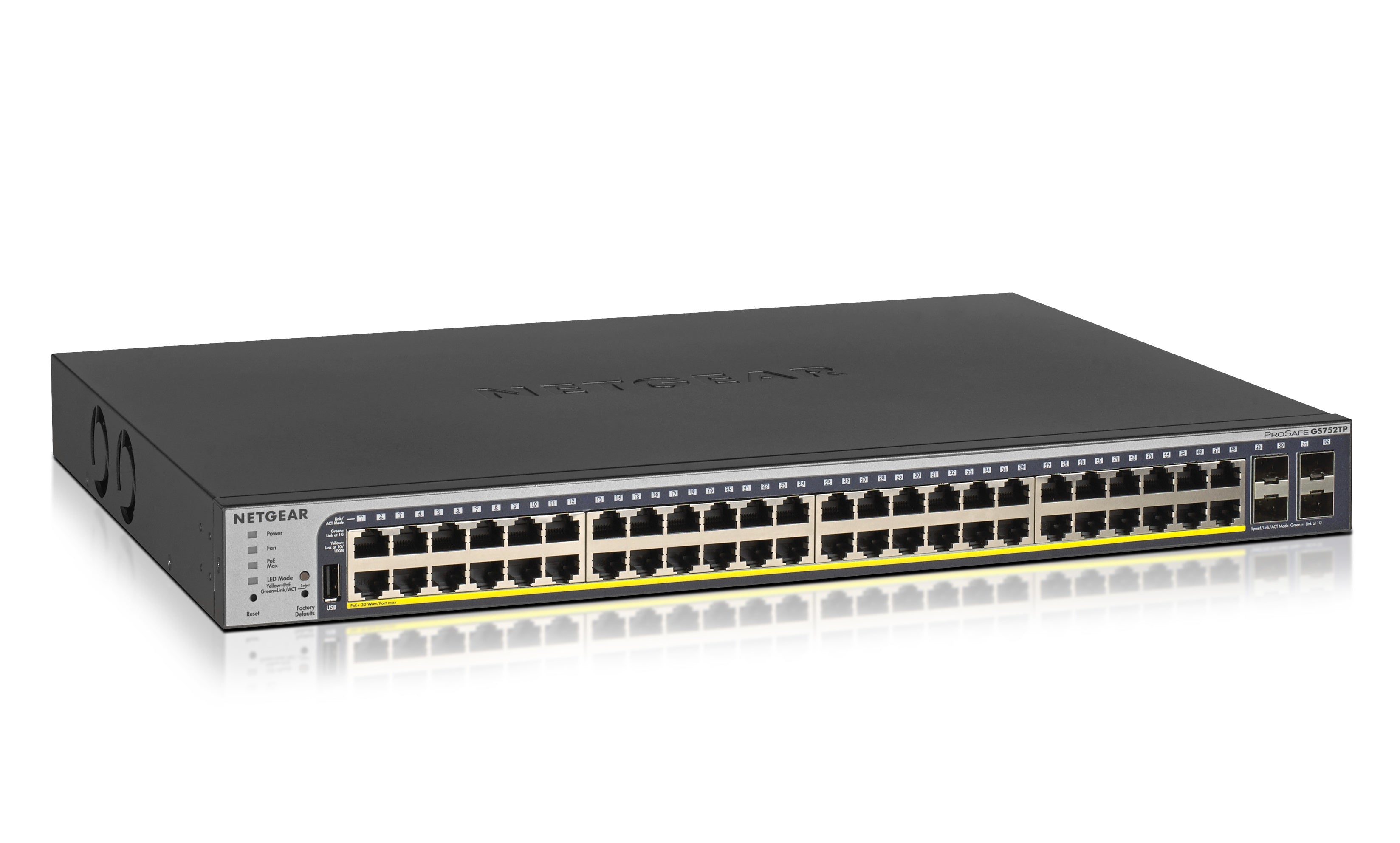 NETGEAR GS752TP Géré L2/L3/L4 Gigabit Ethernet (10/100/1000) Connexion Ethernet, supportant l'alimentation via ce port (PoE) 1U Noir