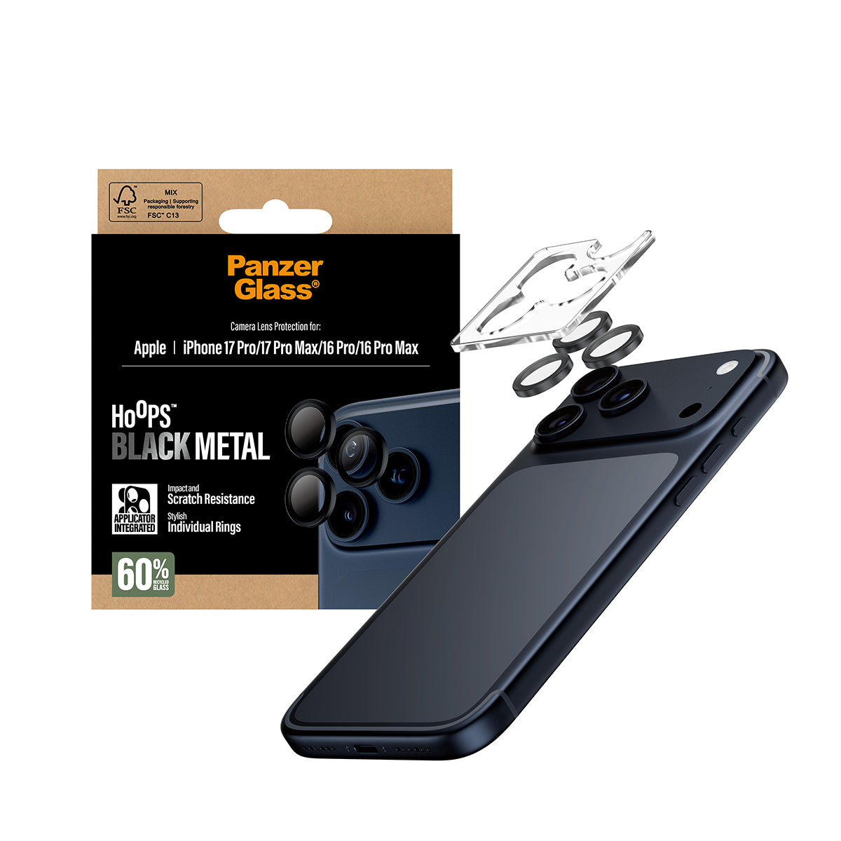 PanzerGlass ® Hoops® Camera Lens Protector Black iPhone 17 Pro | iPhone 17 Pro Max | iPhone 16 Pro | 16 Pro Max Protection d'écran transparent Apple 1 pièce(s)