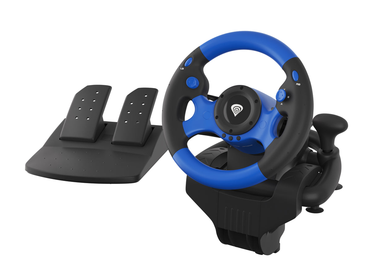 Volant et Pédales Seaborg 350 Noir et Bleu USB pour PC, PS4, PS3, Xbox Series X/S, Xbox One, Xbox 360, Nintendo Switch