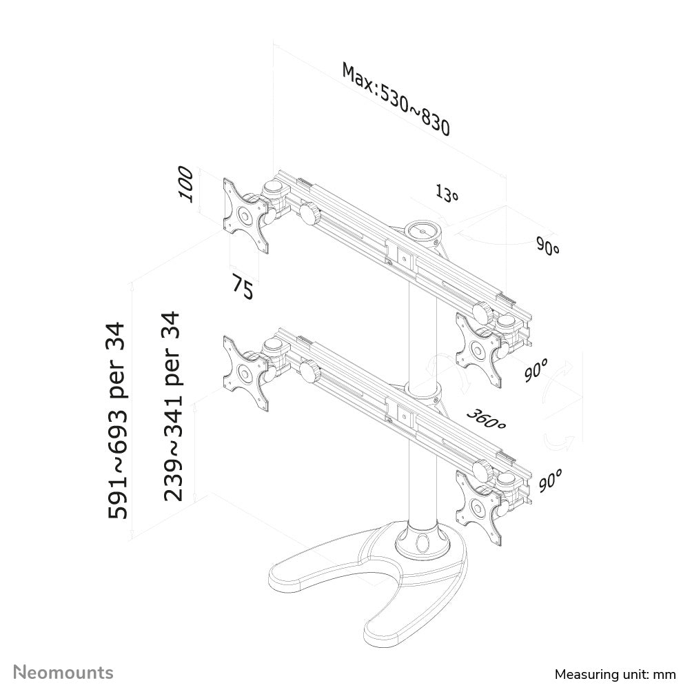 Neomounts FPMA-D700DD4 Support d'écran à poser 19-30"