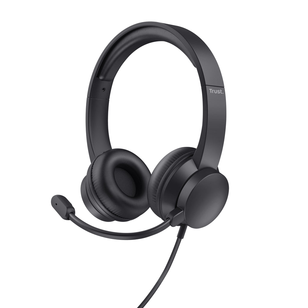Trust Ayda Casque Filaire avec Arceau pour Appels et Musique, Noir