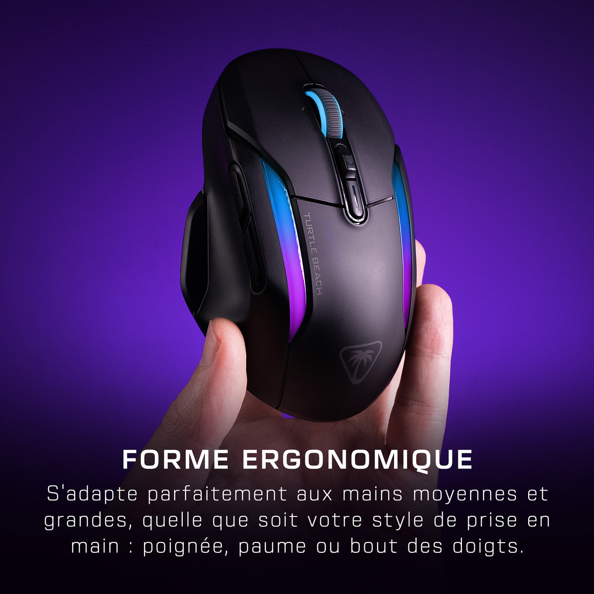 Turtle Beach Kone II Air Souris Gaming Sans Fil RGB Ergonomique, 26 000 DPI, Batterie 350h, Molette 4D Free-Spin, Noir