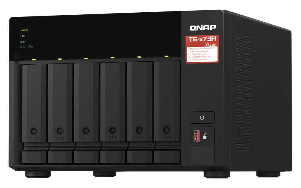 QNAP TS-673A NAS Tower AMD Ryzen V1500B 8 Go DDR4 Noir