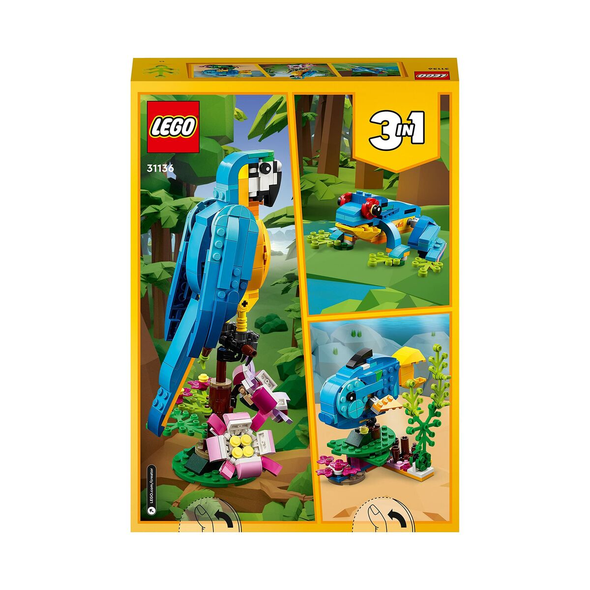 Jeu de construction Lego Creator 31136 Perroquet exotique avec grenouille et poisson 3-en-1 253 pièces