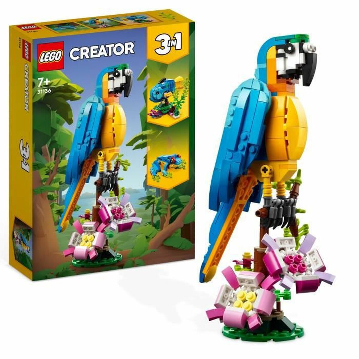 Jeu de construction Lego Creator 31136 Perroquet exotique avec grenouille et poisson 3-en-1 253 pièces