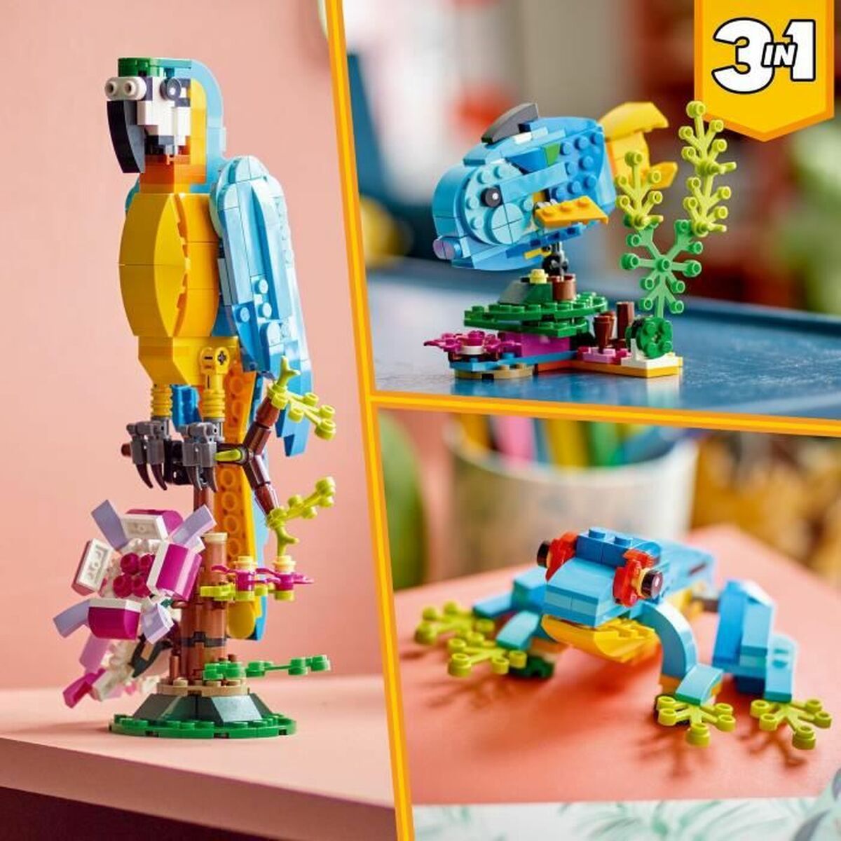 Jeu de construction Lego Creator 31136 Perroquet exotique avec grenouille et poisson 3-en-1 253 pièces