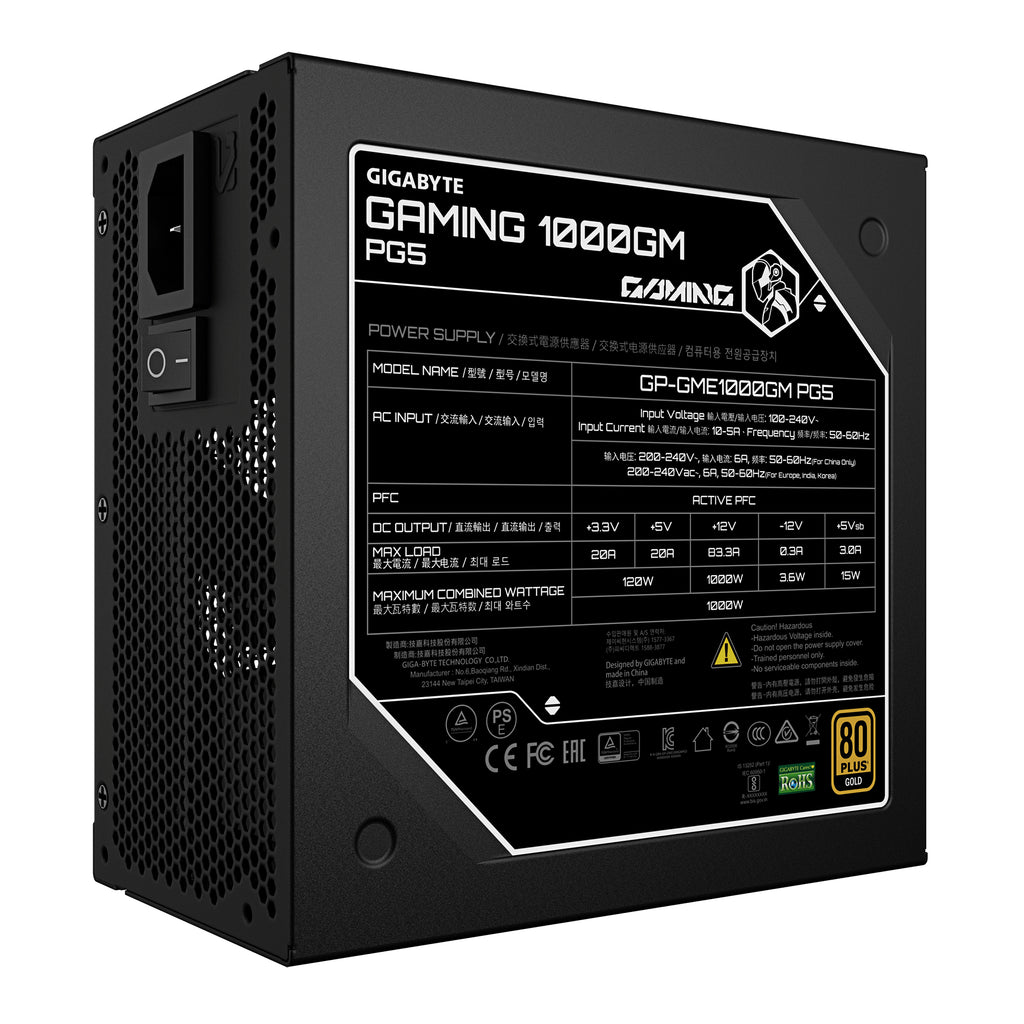 GIGABYTE GAMING 1000GM PG5 Bloc d’Alimentation – PCIe 5.1, 80 PLUS Gold, conception entièrement modulaire, ventilateur 1