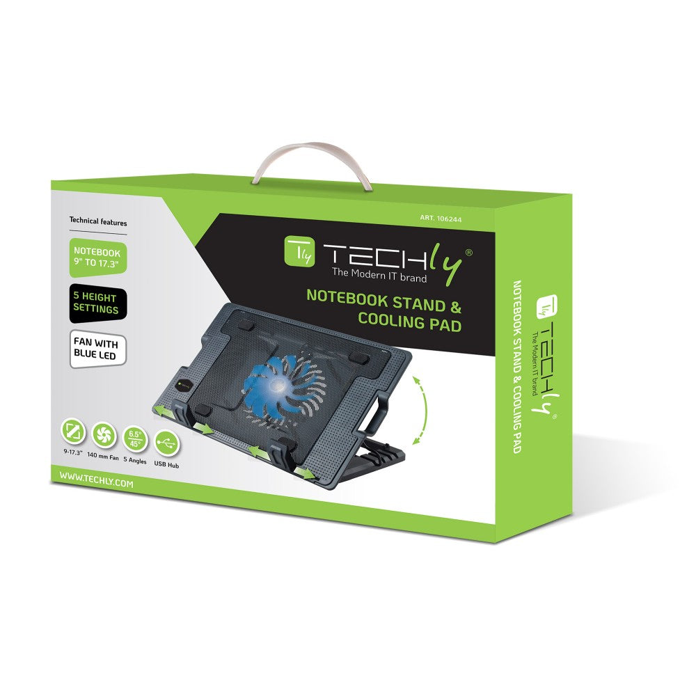 Techly ICOOL-CP12TY système de refroidissement pour ordinateurs portables 43,9 cm (17.3") 1400 tr/min Noir